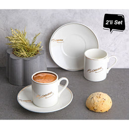 Atatürk İmza Tasarımlı Porselen 2'li Kahve Seti